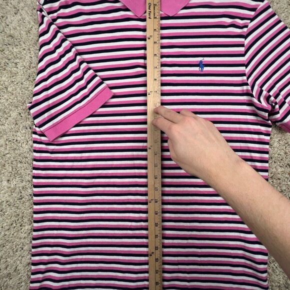 Polo Golf Ralph Lauren Polo Shirt Large Pink White Blue Striped Cotton Pro Fit - Picture 3 of 7
